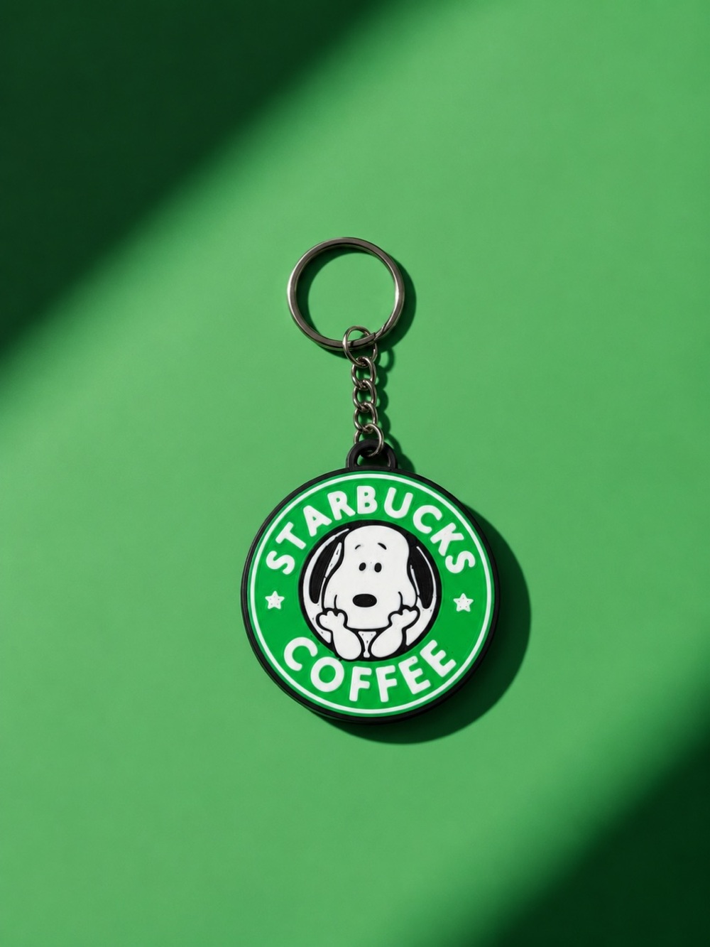 Starbucks Green & White Dog Logo Keychain